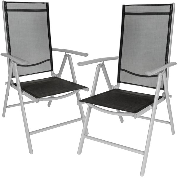 Tectake 401631 2 folding aluminium garden chairs - black/silver