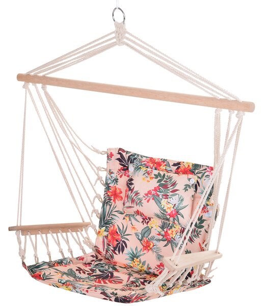 Outsunny Garden Outdoor Hanging Hammock Chair Thick Rope Frame Wooden Arms Safe Wide Seat Garden Outdoor Spot Stylish Multicoloured floral