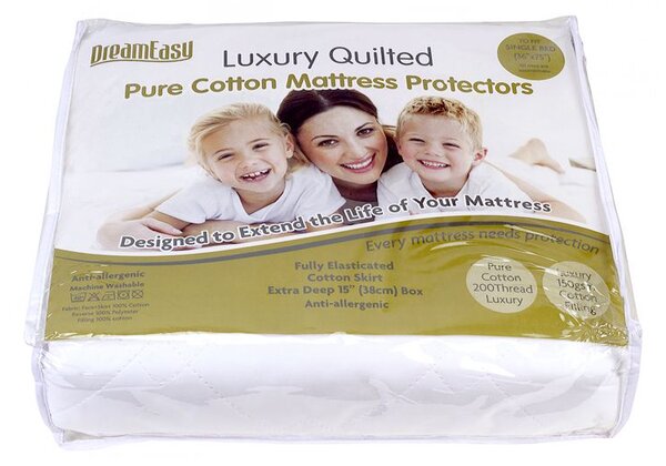 Dreameasy Luxury Pure Cotton Mattress Protector, Single