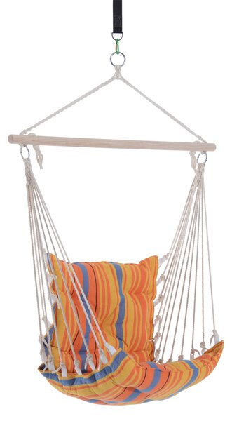 Outsunny Hanging Hammock Chair Cotton Rope Cushioned Chair Garden Yard Patio Swing Seat Wooden Cotton Cloth, Orange