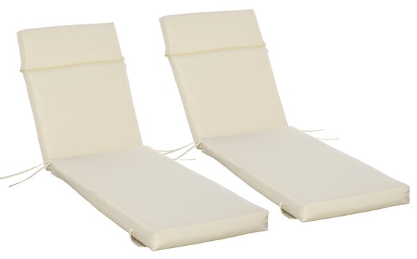 Outsunny Set of 2 Sun Lounger Cushion Non-Slip Seat Pads Garden Patio Reclining Chair for Indoor Outdoor, 196 x 55cm, Cream White