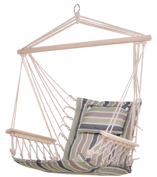 Outsunny Hanging Hammock Chair, Outdoor Garden Rope Swing with Wooden Arms, Wide Safe Seat, Stylish Multicoloured Stripes