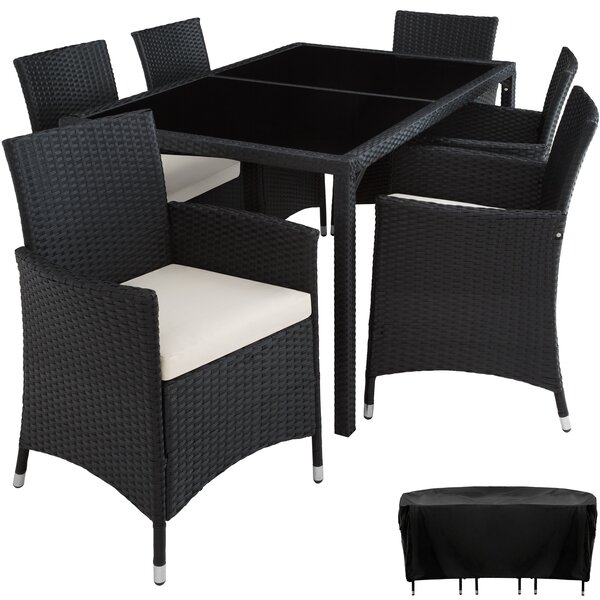 Tectake 402058 rattan garden furniture set 6+1 with protective cover - black