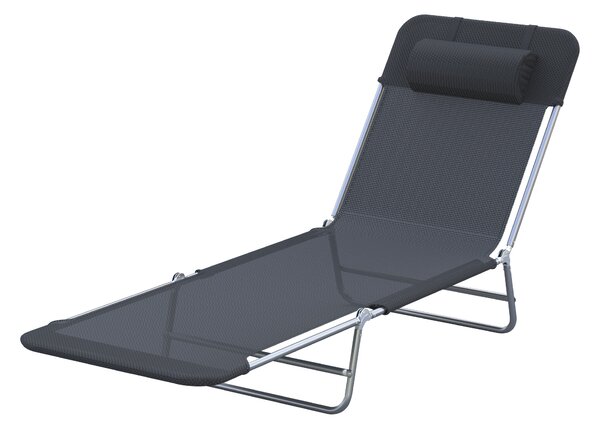 Outsunny Garden Lounger, Portable Outdoor Patio Sun Bed Chair, Adjustable Back Recliner, Lightweight, Light Black