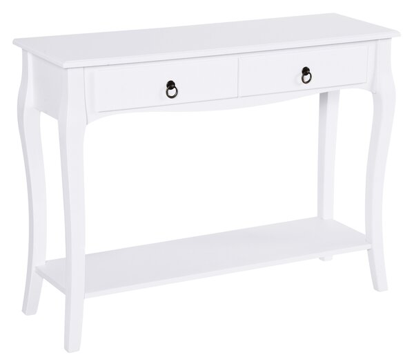 HOMCOM Modern Console Table, Sofa Side Desk with Storage Shelves & Drawers, for Living Room Entryway, Ivory White