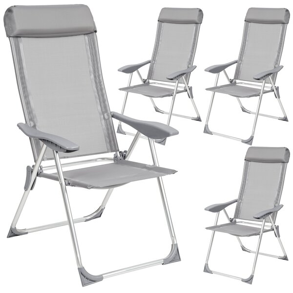 Tectake 402181 4 folding aluminium garden chairs with headrest - grey