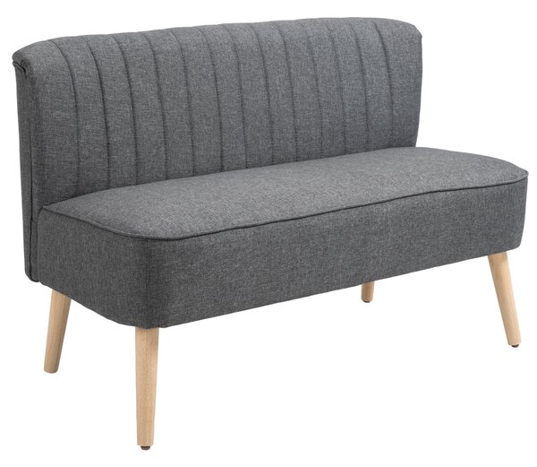 HOMCOM Modern Double Seat Sofa Loveseat Couch 2 Seater Compact Sofa Padded Linen Wood Leg Dark Grey