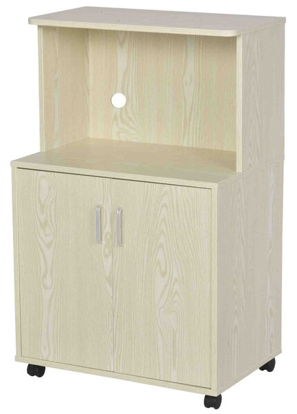 HOMCOM Kitchen Caddy: Mobile Oak-Tone Sideboard with Cabinet & Locking Casters, Microwave Trolley