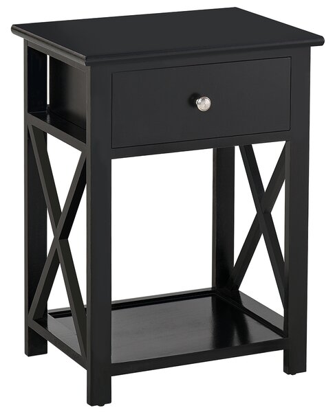 HOMCOM Traditional Accent End Table With 1 Drawer,X Bar Bottom Storage Shelf, for Living Room Bedroom Room 40L x 30W x 55H cm - Black