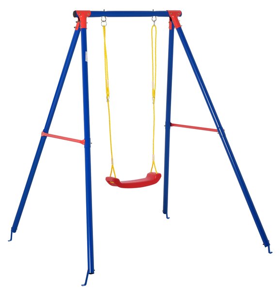 Outsunny Metal Swing Set with Seat Adjustable Rope Heavy Duty A-Frame Stand Backyard Outdoor Playset for Kids Fun 6-12 Years Old Blue