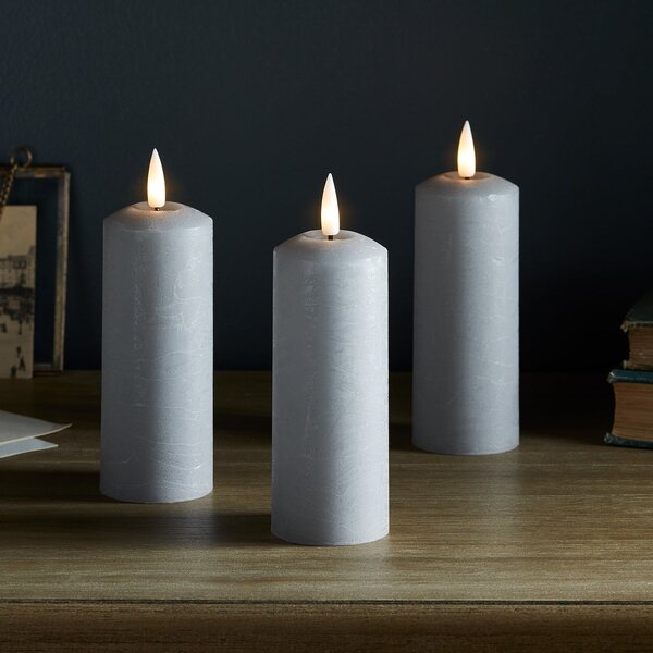 3 TruGlow® Grey Slim LED Candles