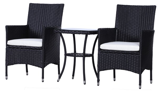 Outsunny Rattan Bistro Set: 3 Piece Garden Furniture with Weave Chairs & Table, Conservatory Patio Suite, Jet Black