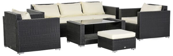 Outsunny 6-Seater Rattan Sofa Set Garden Furniture Outdoor Wicker Weave and Aluminium Frame Conservatory Table Chairs w/ Cushions, Dark Grey