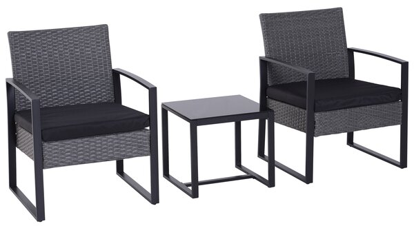 Outsunny Rattan Garden Bistro Set, 2 Seater Patio Furniture with Sofa, Coffee Table & Chairs, Grey