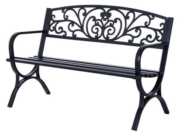 Outsunny 2-Seater Metal Garden Bench, Durable Outdoor Loveseat for Park or Porch, Elegant Design, Black