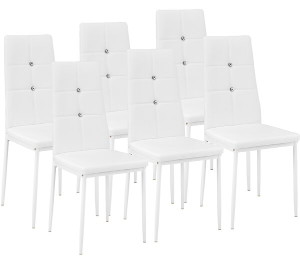 Tectake 402543 dining chairs with rhinestones | set of 6 - white
