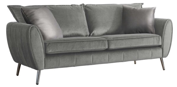 Milano Velvet 3 Seater Sofa - Grey, Black, Navy, Peacock, Mid Century Modern Upholstered Fabric Settee Coach for Living Room | Roseland Furniture
