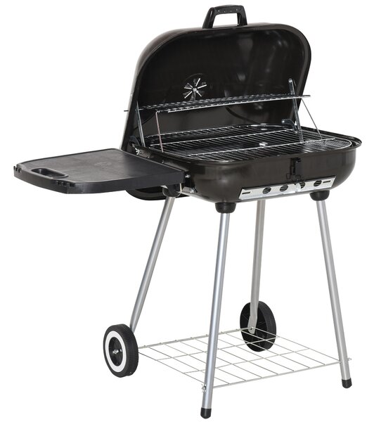 Outsunny Portable Charcoal BBQ Grill 2 Burner Garden Barbecue Trolley w/ Wheels Cooking Heat Control Shelves Smoker