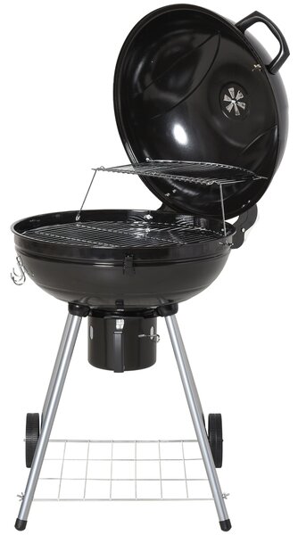 Outsunny Charcoal BBQ Portable Kettle BBQ Charcoal Grill Outdoor Barbecue Picnic Party Camping w/ Wheels