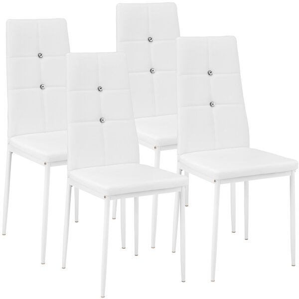 Tectake 402547 dining chairs with rhinestones | set of 4 - white