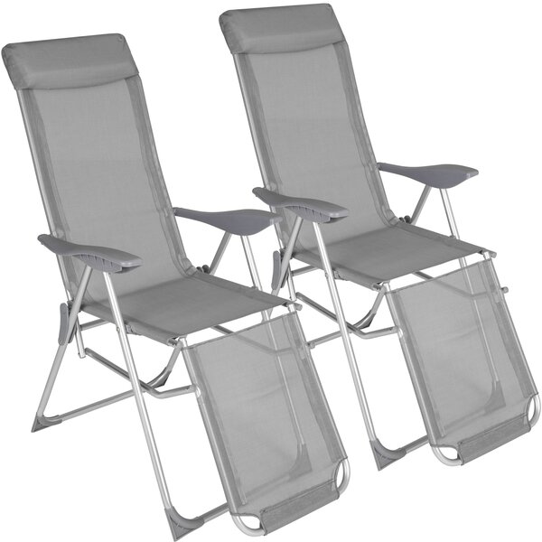 Tectake 402763 folding aluminium garden chairs w/ headrest and footrest (set of 2) - grey