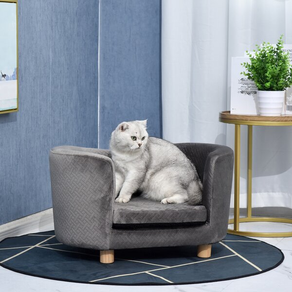 PawHut Velvet Upholstered Small Pet Bed Grey
