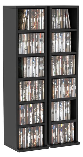HOMCOM Media Storage Unit: 204 CD Capacity, 2 Set, Blu-Ray DVD Tower Rack with Adjustable Shelves, Black