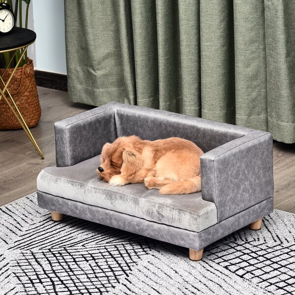 PawHut PU Leather Elevated Pet Dogs Sofa Bed Grey