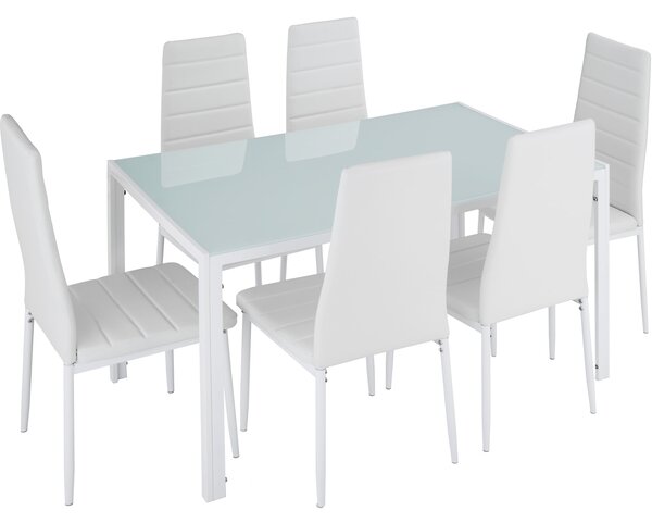 Tectake 404382 dining table and chairs brandenburg 6+1 set - white/white