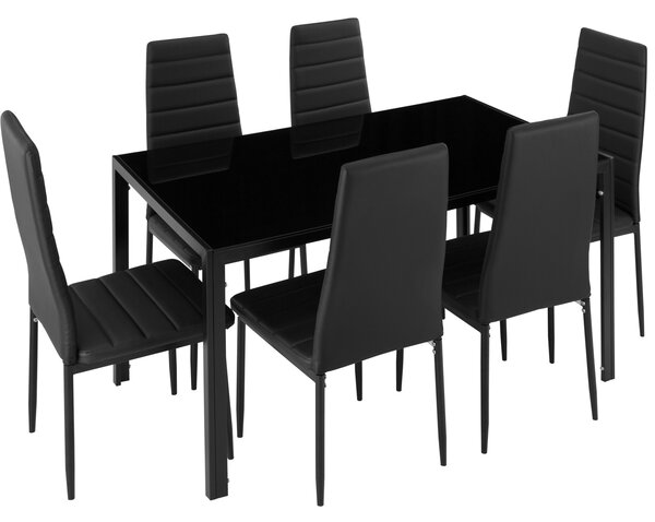 Tectake 404381 dining table and chairs brandenburg 6+1 set - black/black