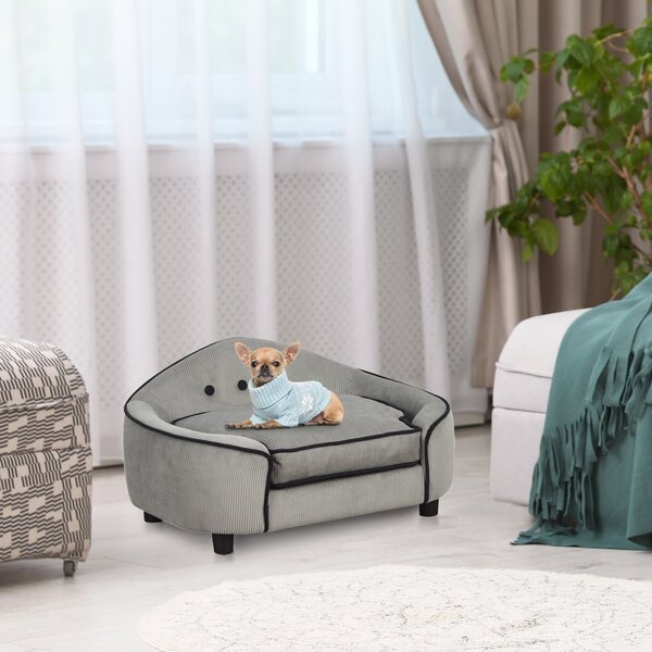 PawHut Pet Sofa Couch Small Sized Dog Various Cat Sponge Cushioned Bed Lounge Gray