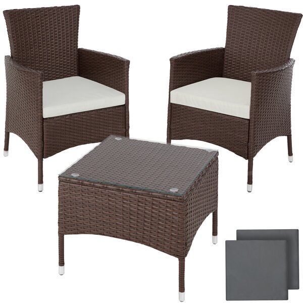 Tectake 402863 rattan garden furniture set lucerne w/ two sets of cushion covers - mixed brown