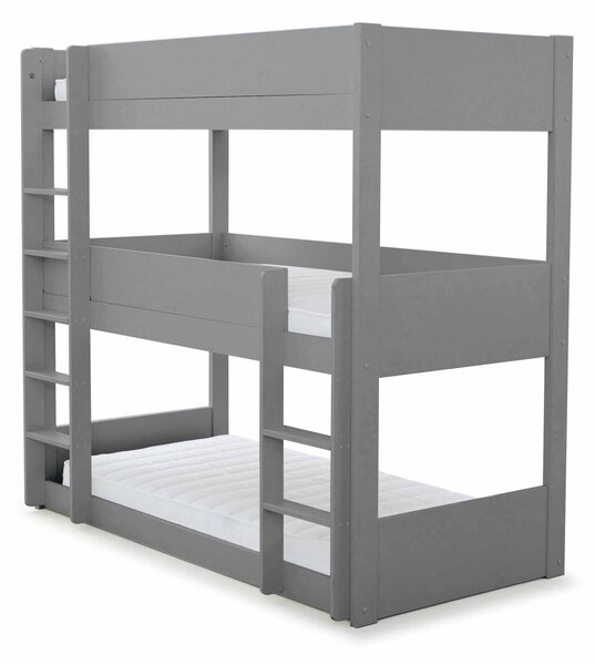 Trio Three Sleeper Single Bunk Beds, Grey or White | 3ft Wooden Painted Tower Beds for Kids with Ladders | Roseland Furniture