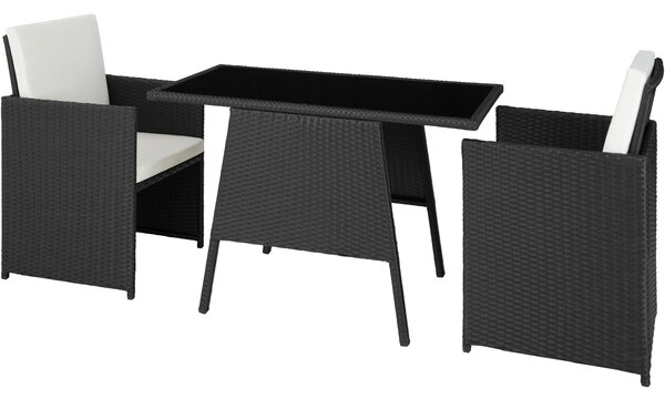 Tectake 403096 rattan garden furniture set lausanne (2 chairs & 1 table) - black
