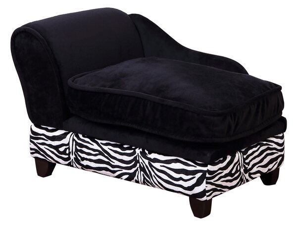 PawHut Foam Dog Bed, Elevated Pet Sofa, Cat Couch Lounger, with Storage, Removable Washable Cover, Black, Zebra Stripe Print