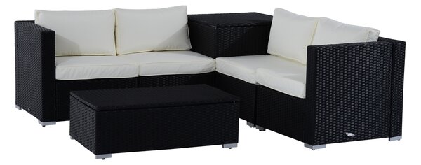 Outsunny 4-Seater Rattan Garden Corner Sofa Set Wicker 4 Seater Garden Weave Furniture w/ Cushion Black