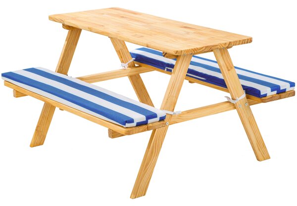 Tectake 403244 kids wooden picnic bench with soft cushions - blue/white