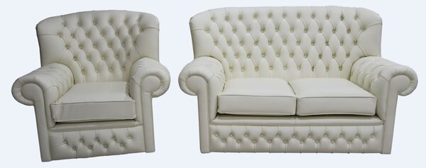 Chesterfield 2+1 Seater Cottonseed Cream Leather Sofa Suite Bespoke In Monks Style
