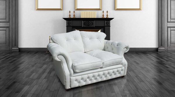 Chesterfield 2 Seater Crystal White Leather Sofa Settee Bespoke In Era style