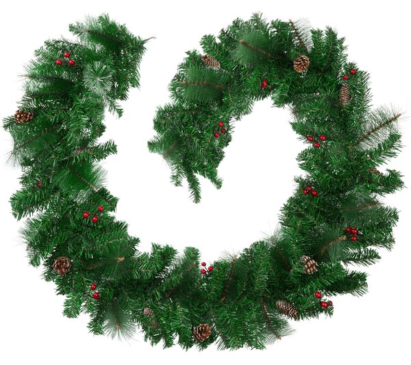 Tectake 403316 lifelike christmas garland with pinecones (2.7m) - red/green