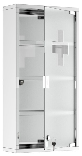 HOMCOM Stainless Steel Medicine Cabinet, 4 Tier Wall Mounted with Glass Lockable Door, Storage Shelves, 60Hx30Wx12D(cm)