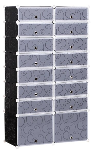 HOMCOM DIY 16-Cube Shoe Rack, Large Portable Interlocking Plastic Cabinet, 8 Tier Footwear Organiser for 32 Pairs, Bedroom