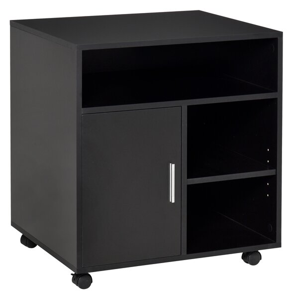 HOMCOM Mobile Printer Stand with Multiple Storage, Office Desk Side Unit on Wheels, Modern Design, 60L x 50W x 65.5H cm, Black