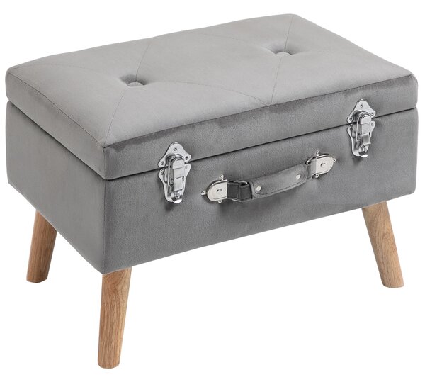 HOMCOM Ottoman Storage Chest, Faux Velvet Upholstered with Wooden Legs, Spacious Trunk, Grey