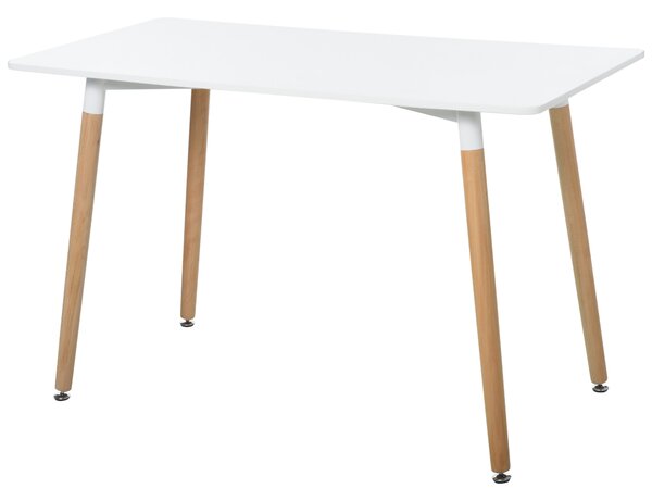 HOMCOM Scandinavian Style Dining Table w/ Wood Legs Adjustable Feet Elegant Home Office Dining Clean Stylish White