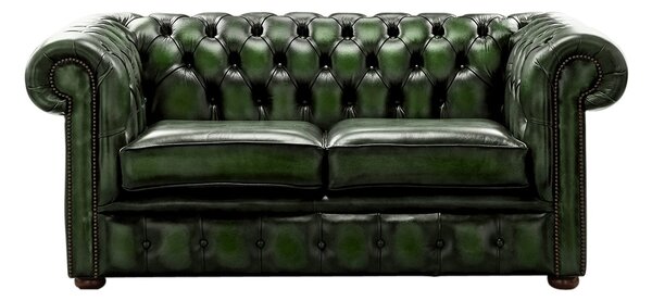 Chesterfield 2 Seater Antique Green Leather Sofa Settee Bespoke In Classic Style