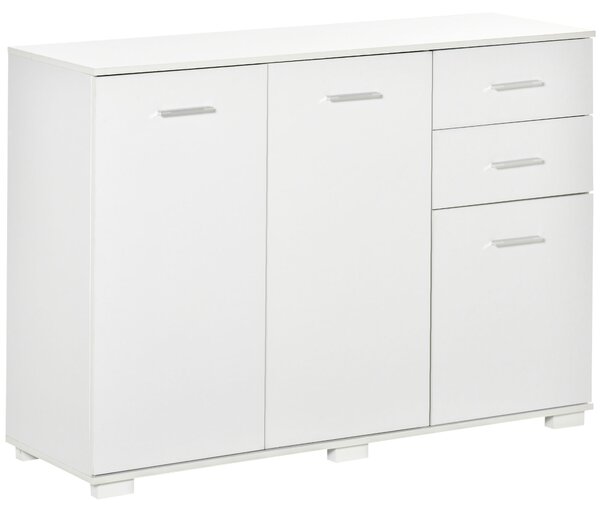 HOMCOM Modern Storage Cabinet Home Organisation Aluminium Handles 2 Cabinet 2 Drawer w/ 6 Feet White