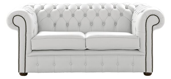 Chesterfield 2 Seater Shelly White Leather Sofa Settee Bespoke In Classic Style