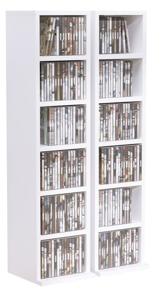HOMCOM Media Storage Shelf Unit, Set of 2 CD DVD Blu-Ray Tower Rack with Adjustable Shelves, Bookcase Organiser, White