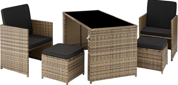 Tectake 403563 rattan furniture set palermo (2 chairs, 2 stools & 1 table) - nature